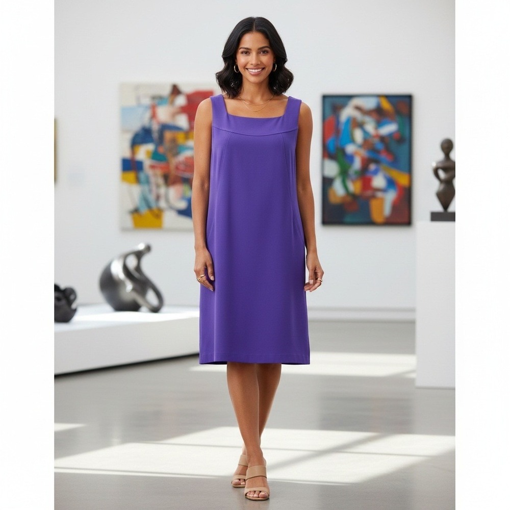 Alyx Sheath Dress Womens 18W Purple Square Neck Slveless Career Work Minimalist
